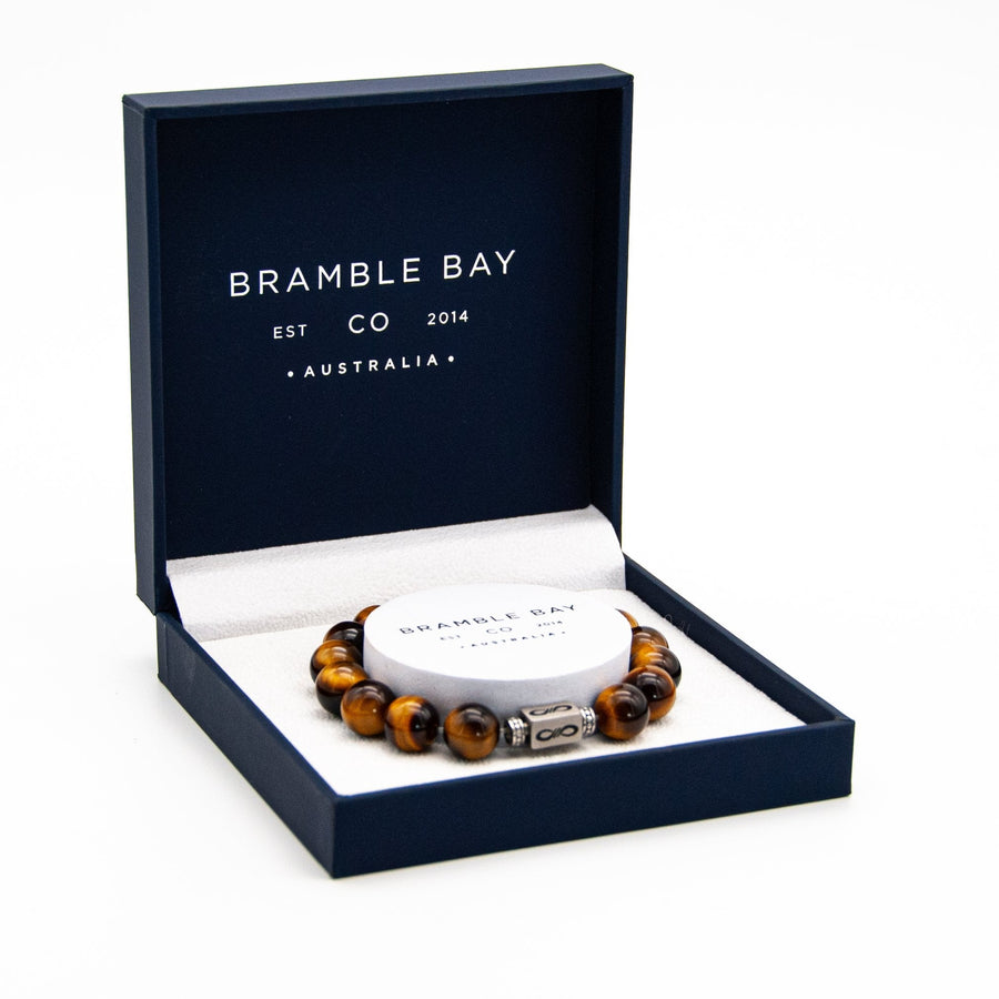 Infinity Bracelet Gold Tiger Eye 10mm Bead