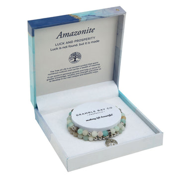 Tree of Life Duo Bracelet Set- Amazonite Matte Rhodium