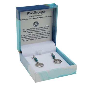 Tree of Life Duo Earrings- Blue Sky Jasper Rhodium