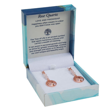 Tree of Life Duo Earrings - Rose Quartz Gold