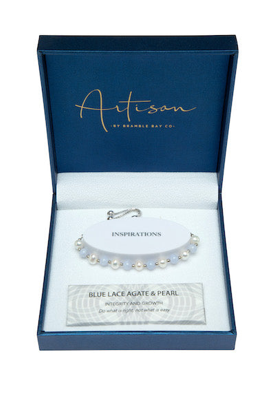 Blue Lace Agate & Pearl Adjustable Bracelet (6mm bead)