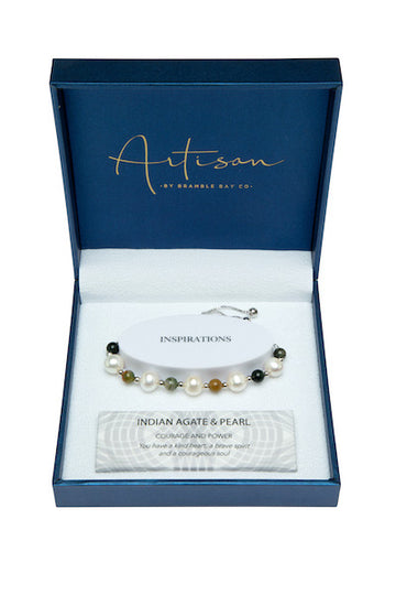 Indian Agate & Pearl Adjustable Bracelet (6mm bead)