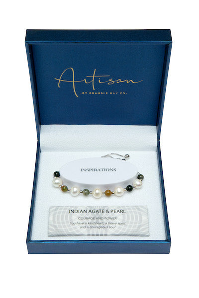 Indian Agate & Pearl Adjustable Bracelet (6mm bead)