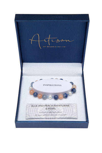 Peach/Blue Aventurine & Pearl Bracelet (8mm bead)