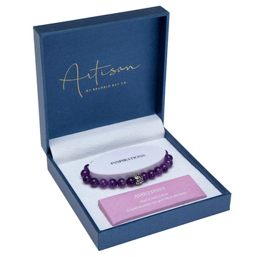 Amethyst 8mm Bead & Stainless Charm Bracelet